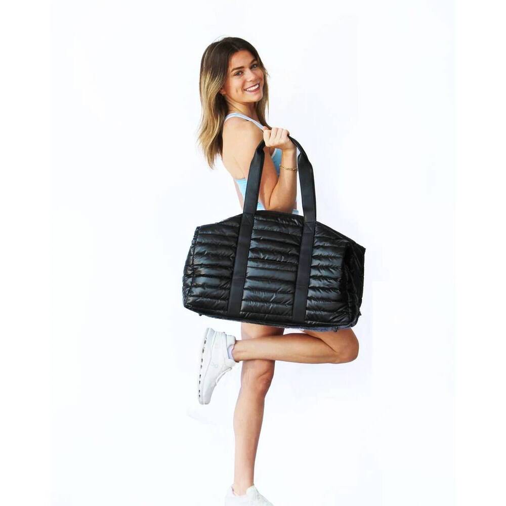 NEW LEMONBELLA women's duffel traveler bag in glossy black